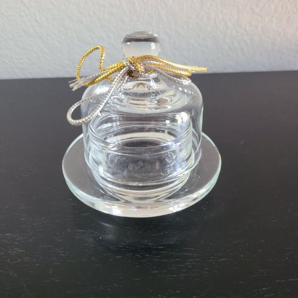 Vintage Glass Butter Dish Dome Cloche Small Covered Cheese Server Retro Kitchen